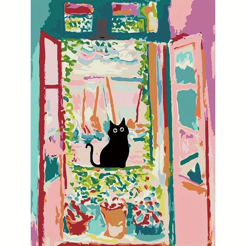 Adult Paint By Number Cat Cat Kids Paint By Number Kits Cat - Temu